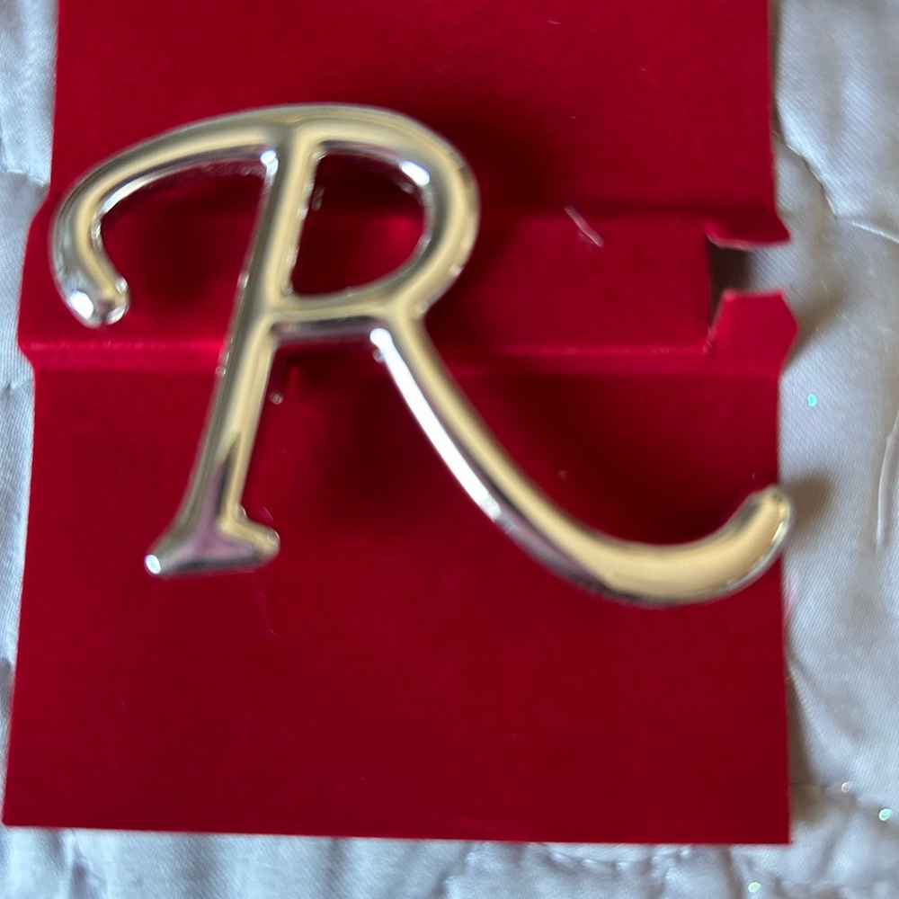 Silver Tone  Letter R Brooch